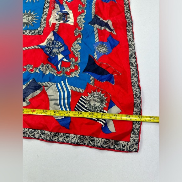 Oscar De La Renta silk scarf red blue sun - Picture 3 of 5